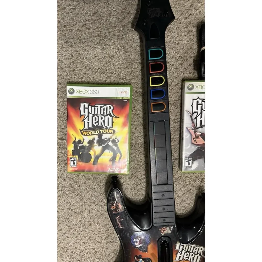 Xbox 360 Guitar Hero Bundle w/ 2 Games World Tour GH 2 Tested Fast Shipping